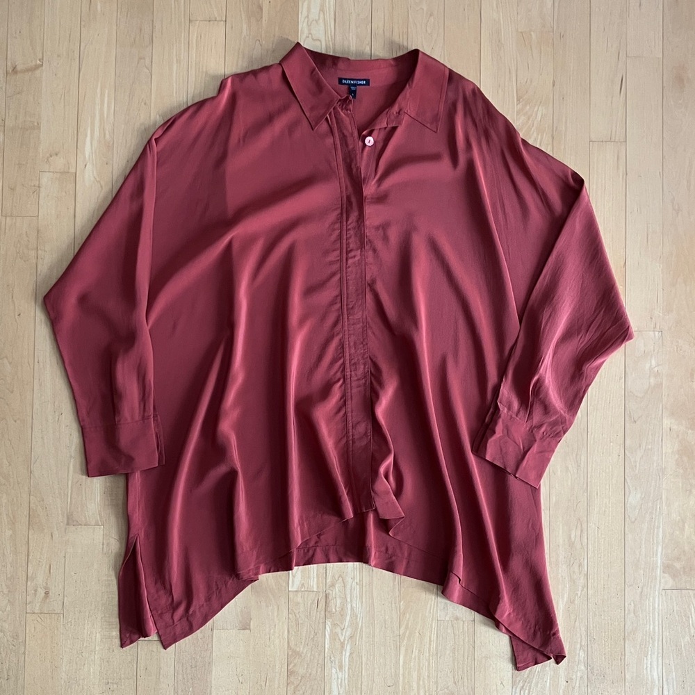 Silk Eileen Fisher flowy tunic blouse burnt orange Large